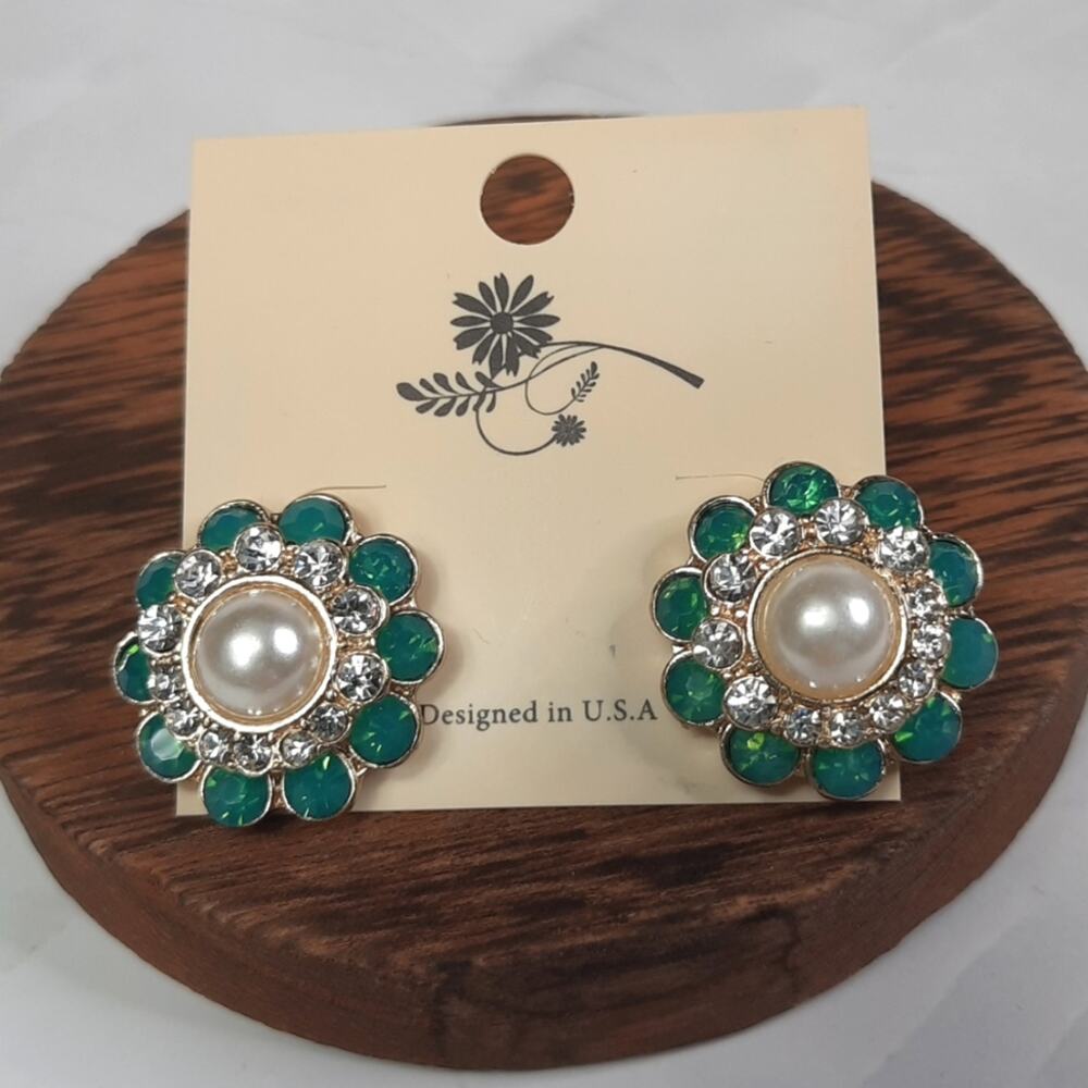 Floral Embellished Button Earrings
